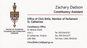 Business Card of Zachary Dadson - Chris Bittle MP